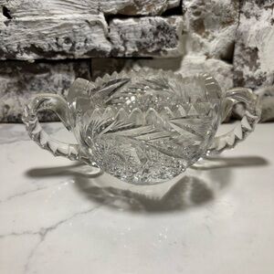 Cut Glass Double-Handled Crystal Candy Dish